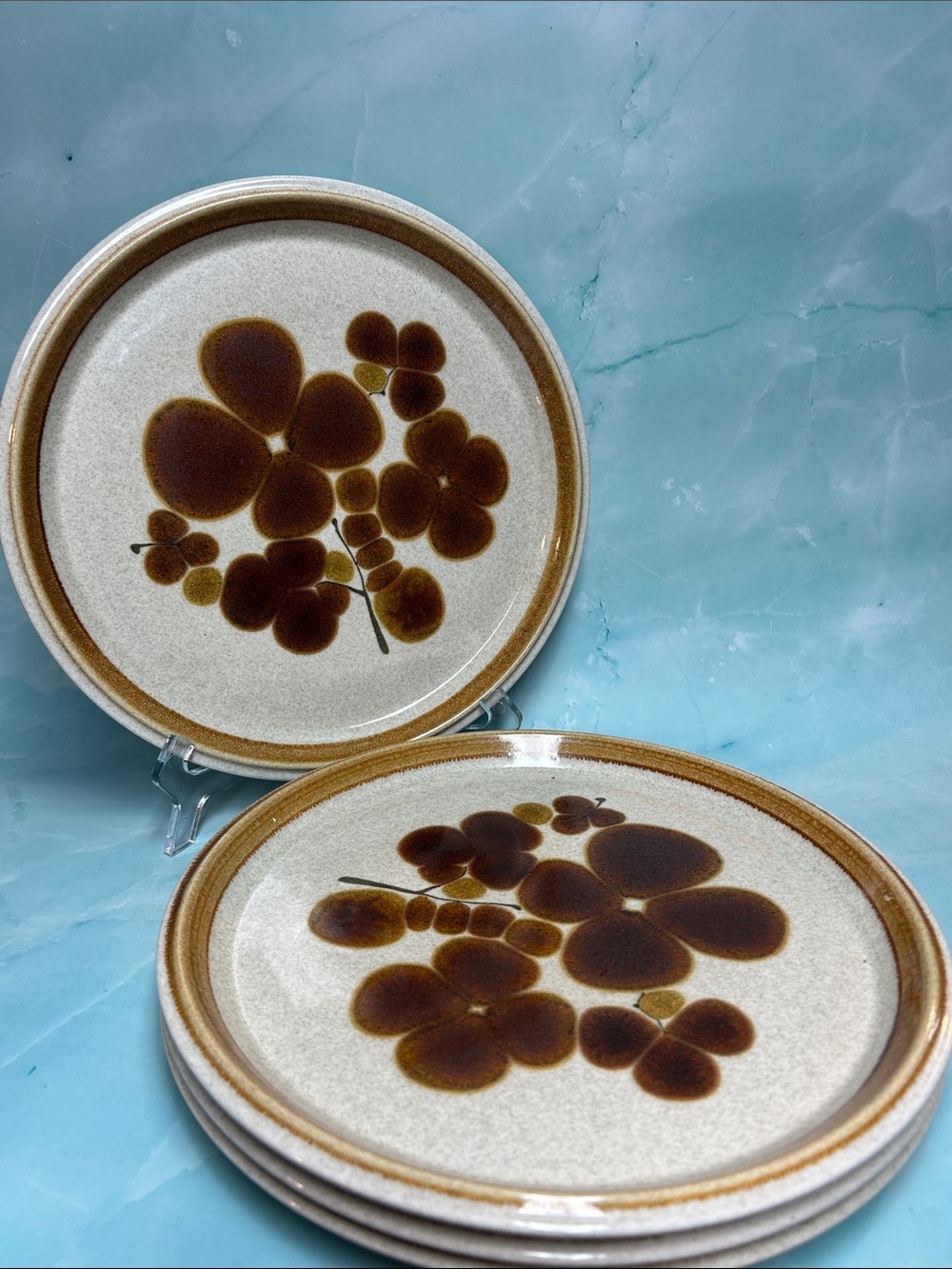 VINTAGE MIKASA JAVA STONE MANOR F5808  BROWN FLORAL JAPAN 1970S Dinnerware set 4